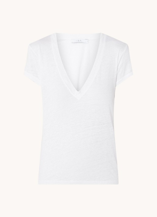 IRO Rodeo T-shirt van linnen met V-hals - voorkant 2 wit