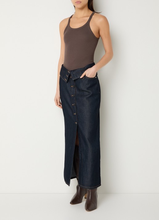 IRO Rosiane maxi rok van denim - voorkant 2 donkerblauw