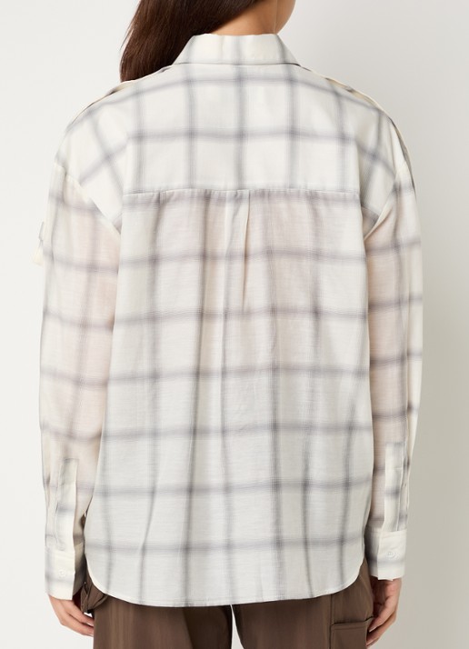 IRO Softy oversized blouse in zijdeblend met ruitdessin - achterkant gebroken wit