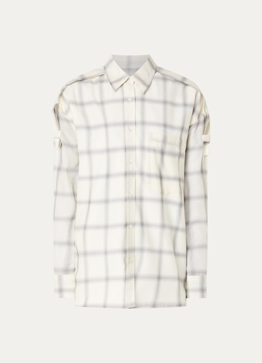 IRO Softy oversized blouse in zijdeblend met ruitdessin - voorkant 3 gebroken wit
