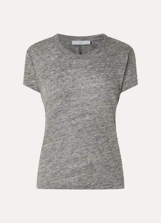 IRO T-shirt van linnen met ronde hals - voorkant grijsmele