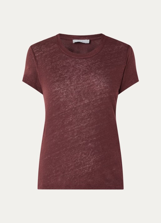 IRO T-shirt van linnen met ronde hals - voorkant 2 kastanjebruin