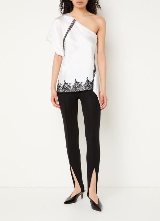 IRO Topazi  one shoulder top van satijn met details van kant - voorkant 3 gebroken wit