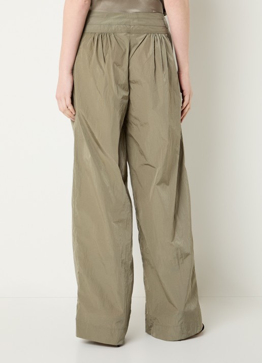 IRO Wanni high waist wide leg trackbroek  - achterkant olijfgroen