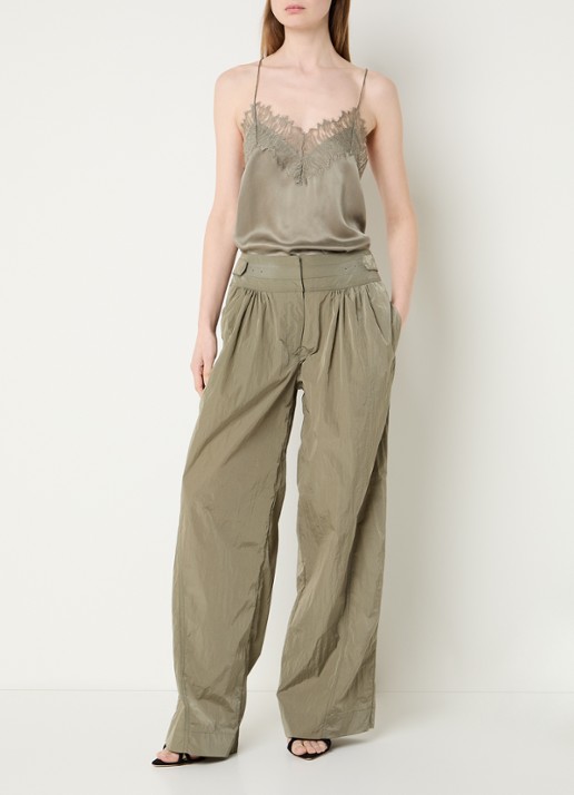 IRO Wanni high waist wide leg trackbroek  - voorkant 3 olijfgroen