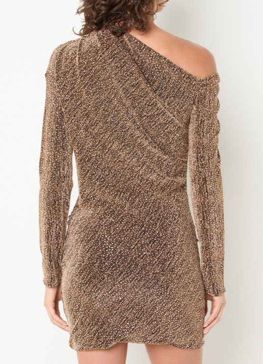 IRO Yonder mini jurk met strass en asymmetrische hals - achterkant 2 roségoud
