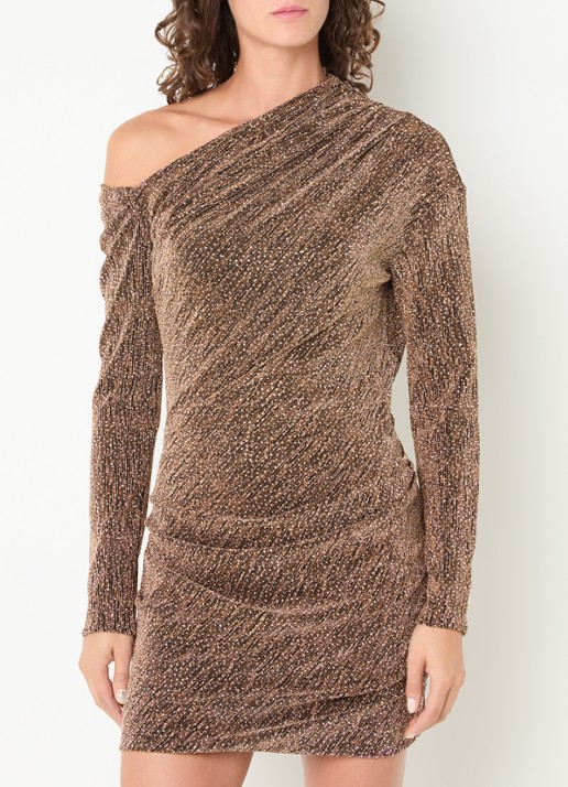IRO Yonder mini jurk met strass en asymmetrische hals - detail roségoud