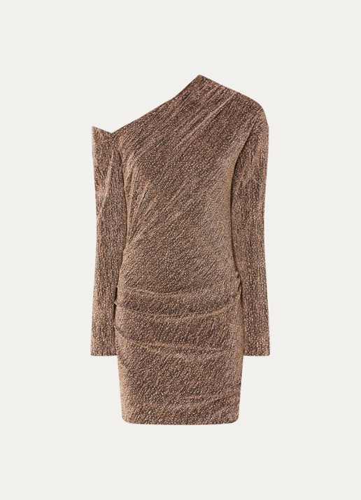IRO Yonder mini jurk met strass en asymmetrische hals - voorkant 3 roségoud