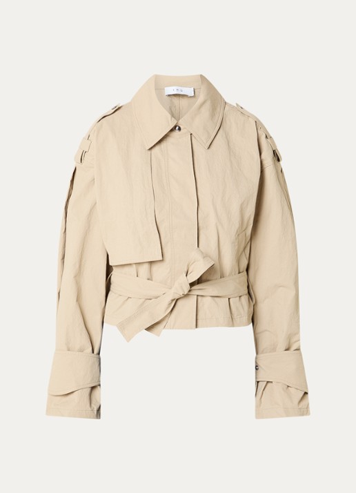 IRO Zynia cropped trenchcoat met steekzakken en strikceintuur - voorkant 2 beige
