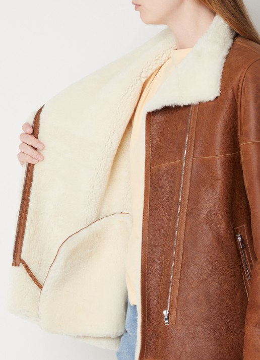 Isabel Marant Abeliki lammy coat van lamsleer met ritszakken - detail 5 camel