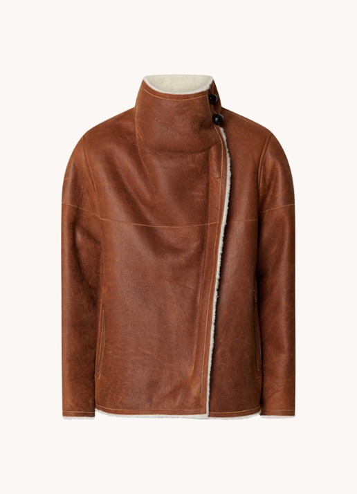 Isabel Marant Abeliki lammy coat van lamsleer met ritszakken - voorkant 2 camel