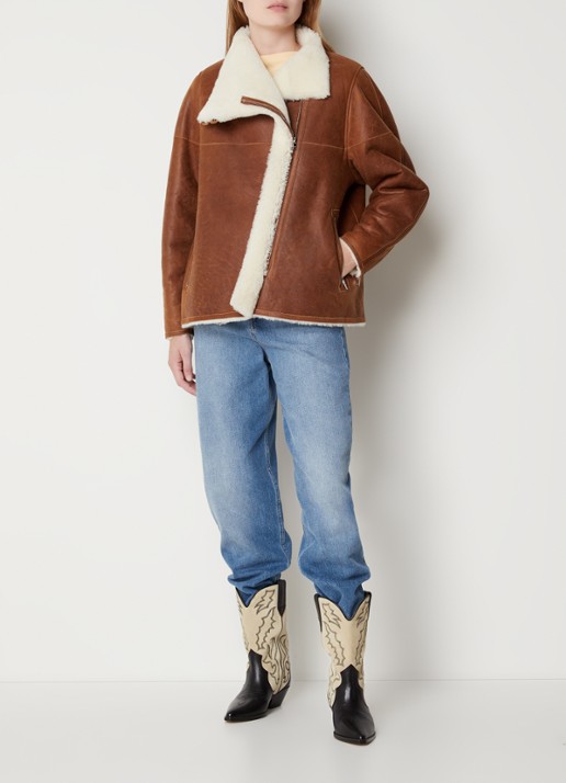 Isabel Marant Abeliki lammy coat van lamsleer met ritszakken - voorkant 3 camel
