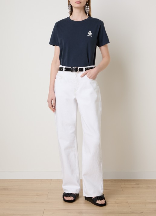 Isabel Marant Aby T-shirt met logoborduring - voorkant 5 donkerblauw