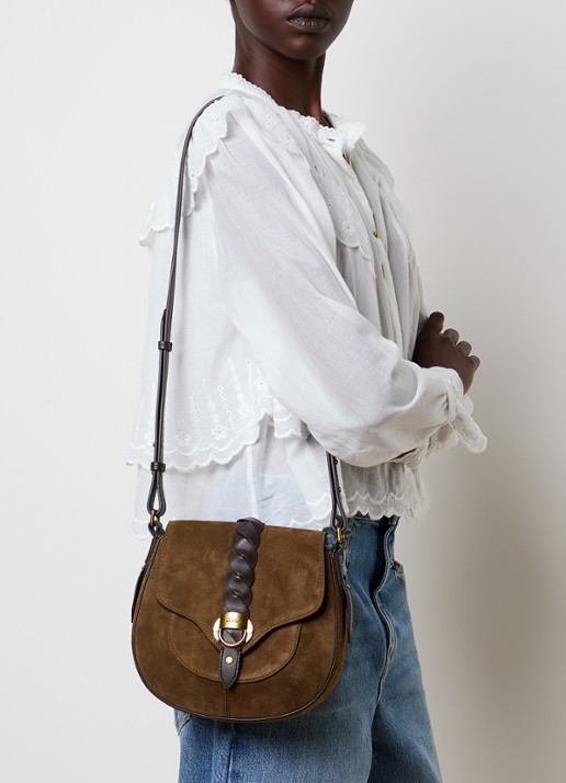 Isabel Marant Altay Small crossbodytas van kalfssuède - voorkant 2 donkerkhaki
