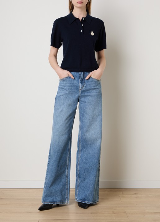Isabel Marant Althea polo met logoborduring - voorkant 2 donkerblauw