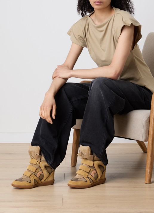 Isabel Marant Bekett sneakerwedge van kalfssuède - voorkant 2 khaki