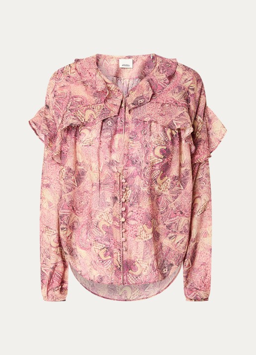 Isabel Marant Blouse van zijde met print - voorkant 2 donkerroze