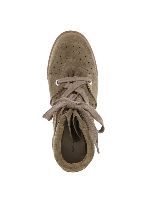 Isabel Marant Bobby sneakerwedge van kalfssuède - detail bronsgroen