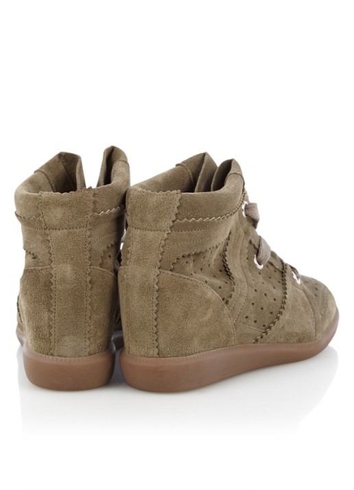 Isabel Marant Bobby sneakerwedge van kalfssuède - detail 3 bronsgroen