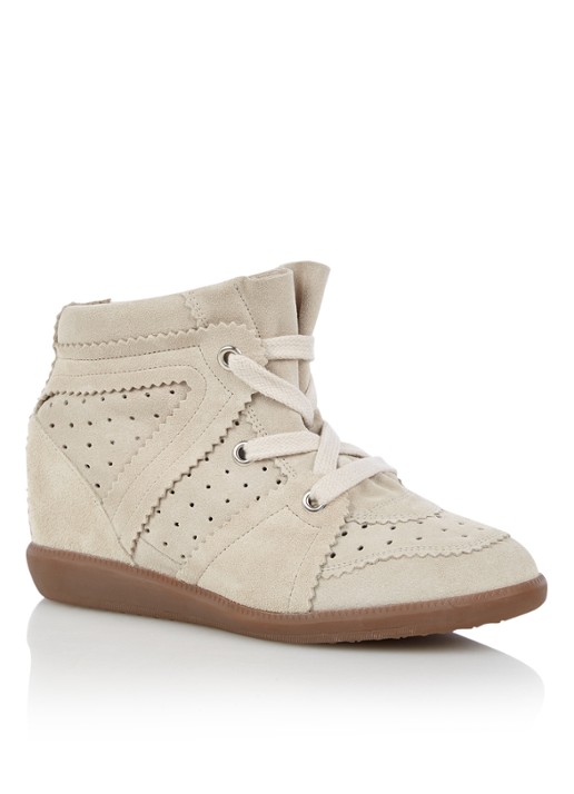 Isabel Marant Bobby sneakerwedge van kalfssuède - voorkant gebroken wit
