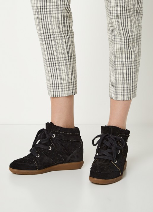 Isabel Marant Bobby sneakerwedge van kalfssuède  - voorkant 2 zwart