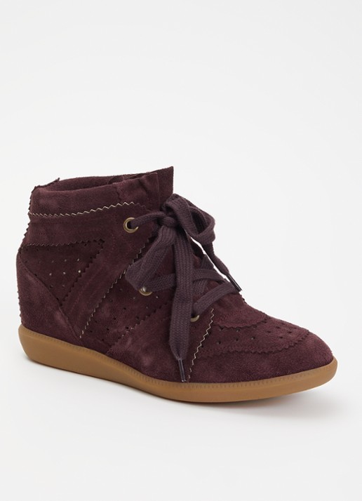 Isabel Marant Bobby sneakerwedge van kalfssuède  - voorkant aubergine