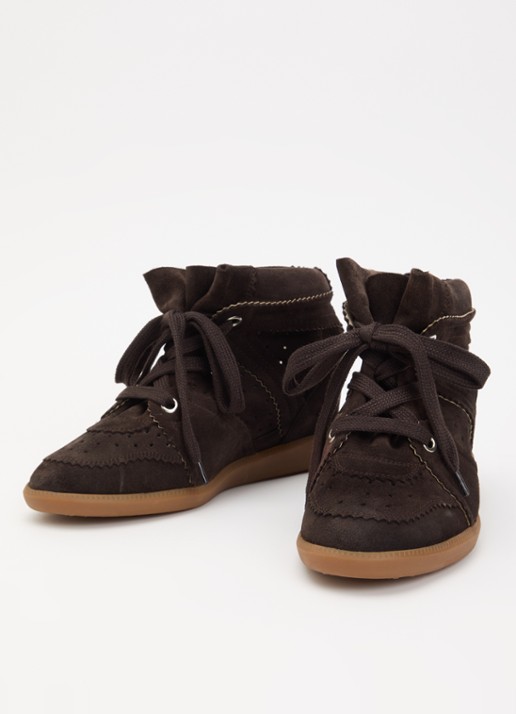 Isabel Marant Bobby sneakerwedge van kalfssuéde  - detail chocoladebruin