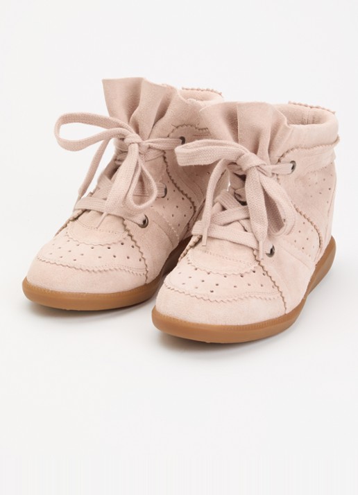 Isabel Marant Bobby sneakerwedge van suède - detail lichtroze