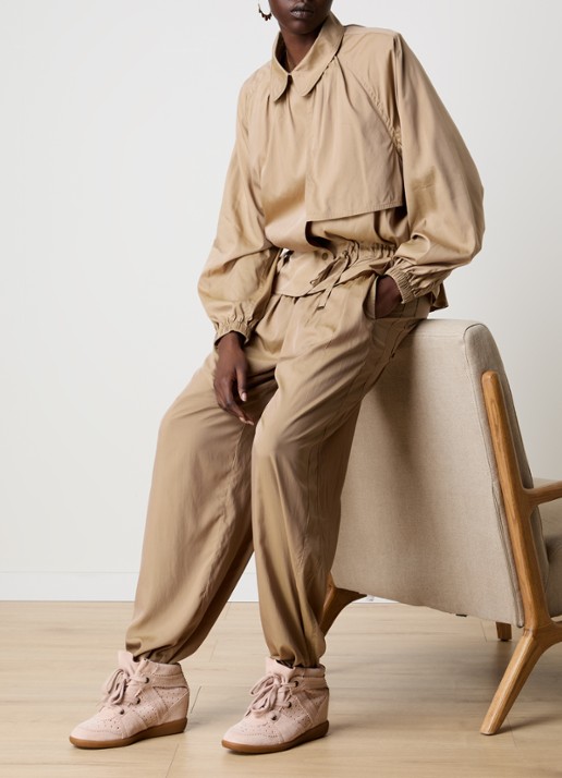 Isabel Marant Bobby sneakerwedge van suède - voorkant 6 lichtroze