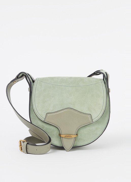 Isabel Marant Botsy crossbodytas van kalfssuède met leren details - voorkant 4 groen
