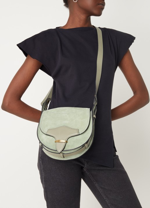 Isabel Marant Botsy crossbodytas van kalfssuède met leren details - voorkant 5 groen