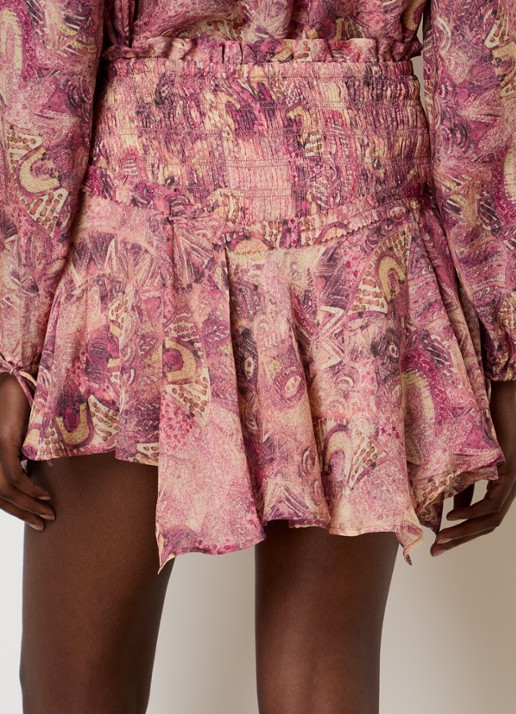 Isabel Marant Ceiva minirok van zijde met print - achterkant donkerroze