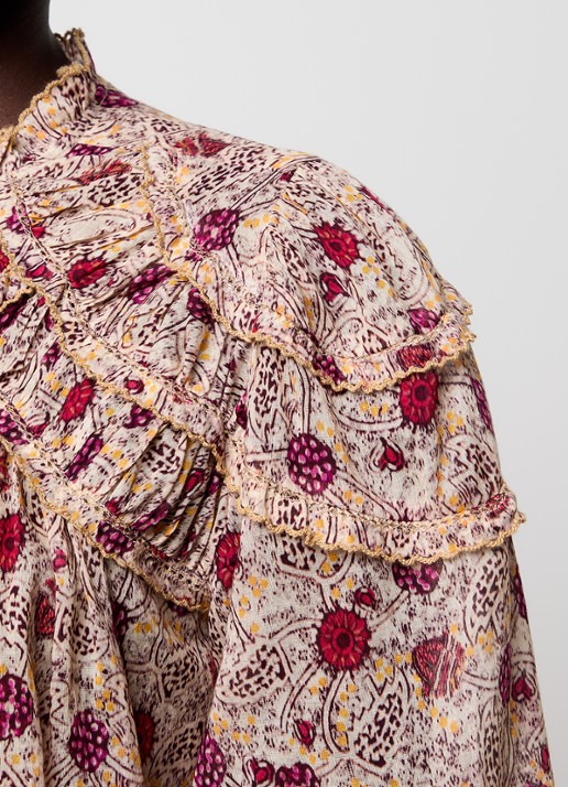 Isabel Marant Christa blouse met print en volant - detail 5 beige