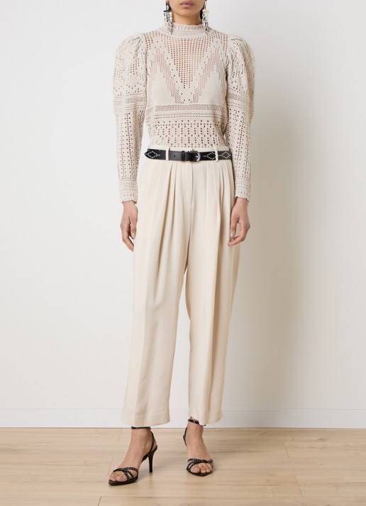 Isabel Marant Dahara grofgebreide top met opengewerkt dessin en pofmouw - voorkant 3 beige