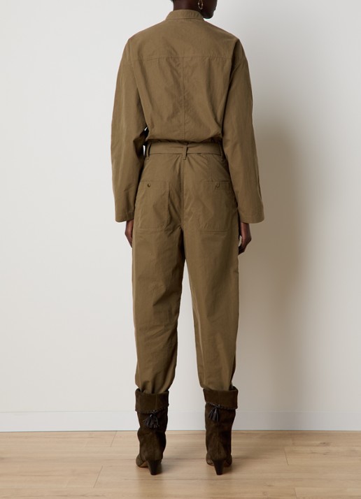 Isabel Marant Dahona tapered fit jumpsuit met steekzakken en strikceintuur - achterkant 3 khaki