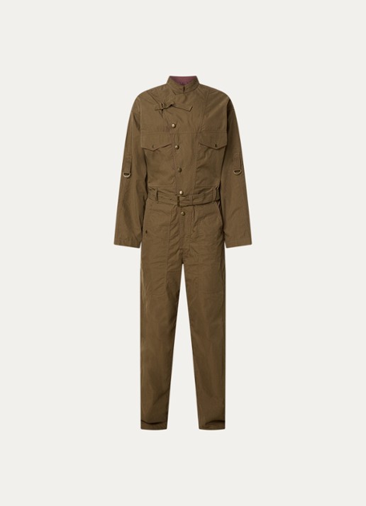 Isabel Marant Dahona tapered fit jumpsuit met steekzakken en strikceintuur - voorkant khaki