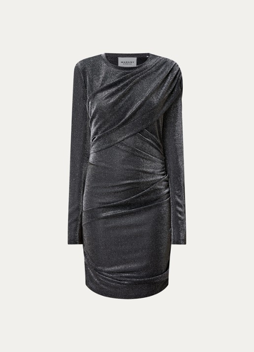 Isabel Marant Denise semi-transparante mini jurk met lurex en gedrapeerd detail - voorkant 4 antraciet