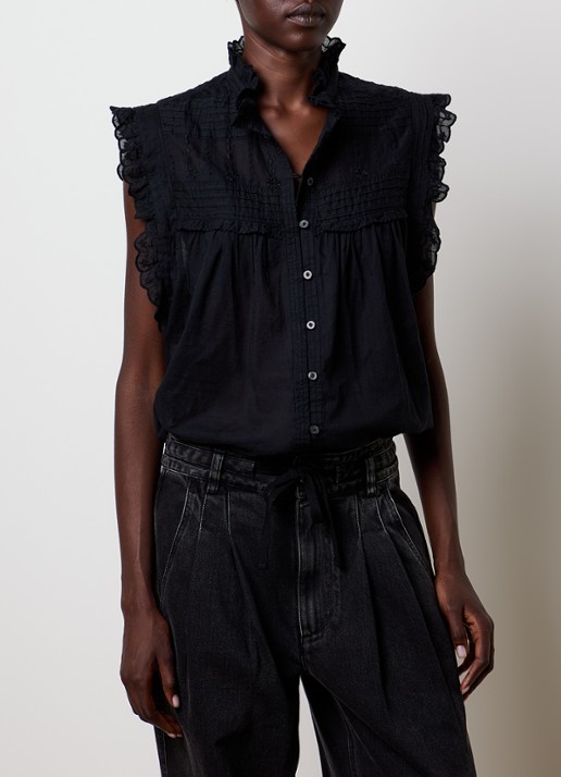 Isabel Marant Dersia mouwloze blouse met volant - detail 4 zwart