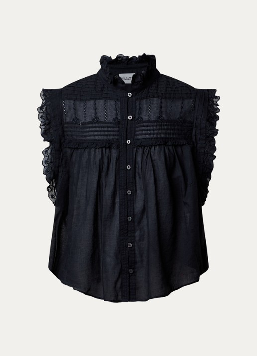 Isabel Marant Dersia mouwloze blouse met volant - voorkant zwart