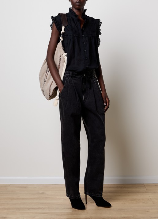 Isabel Marant Dersia mouwloze blouse met volant - voorkant 2 zwart
