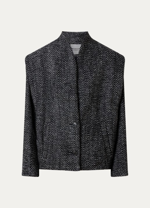 Isabel Marant Drogo jack in wolblend met steekzakken en gemêleerd dessin - voorkant antraciet