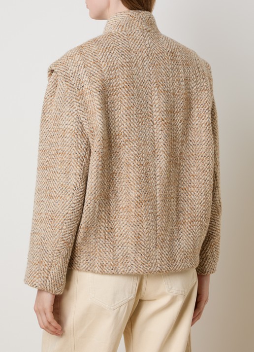 Isabel Marant Drogo jack in wolblend met steekzakken en gemêleerd dessin - achterkant 6 beige