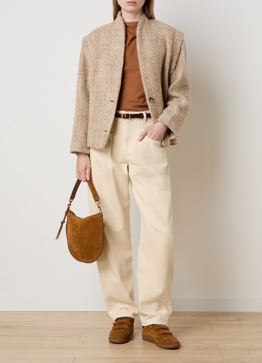 Isabel Marant Drogo jack in wolblend met steekzakken en gemêleerd dessin - voorkant 2 beige