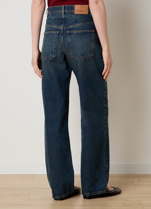 Isabel Marant Dromie high waist straight leg jeans met donkere wassing - achterkant indigo