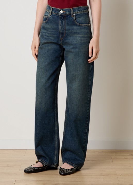 Isabel Marant Dromie high waist straight leg jeans met donkere wassing - detail 2 indigo