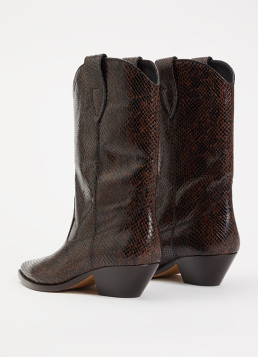 Isabel Marant Duerto cowboylaars van kalfsleer met slangenprint - achterkant donkerbruin