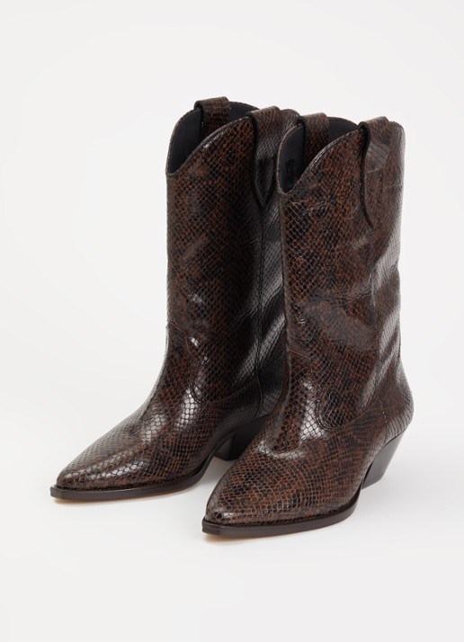 Isabel Marant Duerto cowboylaars van kalfsleer met slangenprint - detail 3 donkerbruin