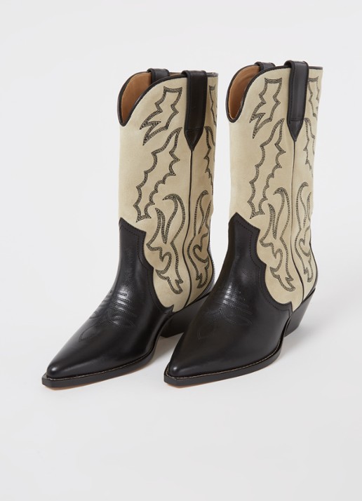 Isabel Marant Duerto cowboylaars van kalfssuède met leren details - detail ivoor