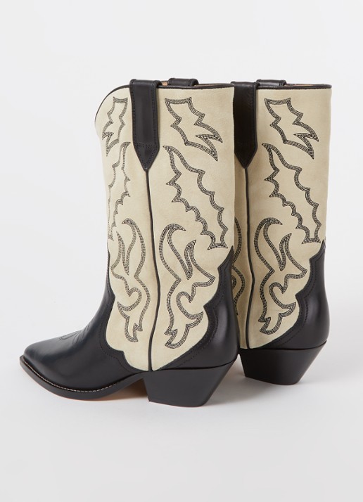 Isabel Marant Duerto cowboylaars van kalfssuède met leren details - detail 2 ivoor