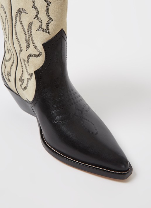 Isabel Marant Duerto cowboylaars van kalfssuède met leren details - detail 3 ivoor